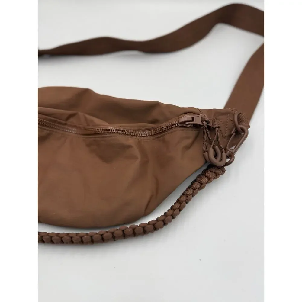 BÉIS Brown Nylon Sport Pack Belt Bag Crossbody Fanny Pack with Braided Rope